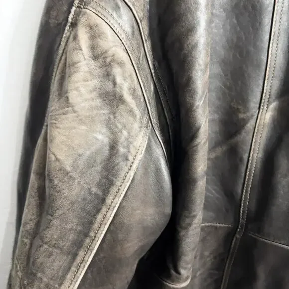 Vintage Brown Leather Bomber Large Full Zip Jacket Dad 80s 90s Distressed Heavy - Picture 6 of 15